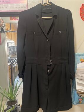 Zara Black Long-Sleeve Shirt Dress with Button Front ! Great condition